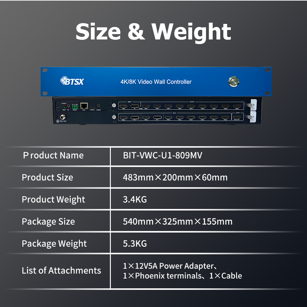 4K60 8Input 9Output Video Wall Processor with RS232 Web Control for Multi-Screen Display