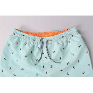 Contrast Color Waistband Hawaiian Print Swim Trunks With Mesh Brief