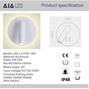 Modern IP20 led reading lamp headboard wall lamp led bedside wall light for