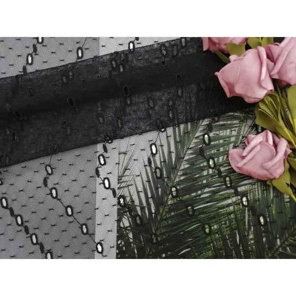 Quality Black Polyester Dot Embroidered Mesh Lace Fabric Eyelet Mesh Fabric for sale
