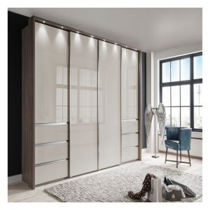 Modern Design Custom Clothes Wardrobe with Black Glass Door Panel and Mirror