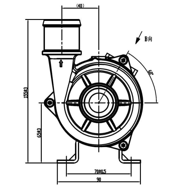 OWP-BL43-200 Electric Coolant Pump Dimensional Drawing