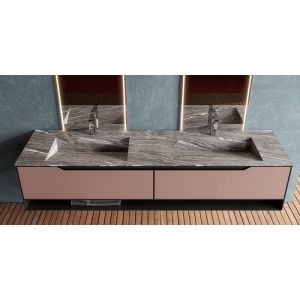 Luxury Fadior Custom Bathroom Vanity Cabinet In Vermilion And Black Quartz