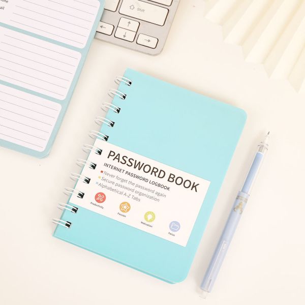 Stationery Blue A6 Password Book Hard Cover Spiral Notebook Pocket Password Keeper for Students School Office Supplies