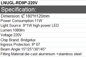 High Power LED Underground Light, IP 67 Underground Light, 9W LED Underground Light