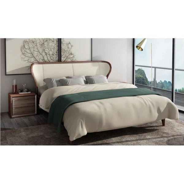 2017 New design of Fabric Upholstered headboard Bed by Walnut wood frame for Fashion Apartment bedroom furniture use