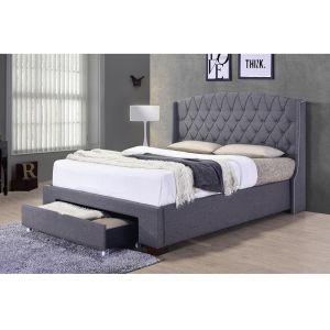 Modern Linen Upholstered Queen Bed With Drawer High Density Sponge