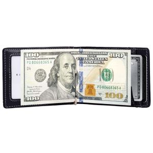 GENUINE LEATHER RFID Blocking Slim Front Pocket Mens Wallet Money Clip With ID