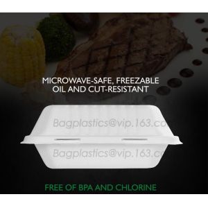 Compostable Clamshell Take Out Food Containers, Natural Disposable Bagasse, Eco