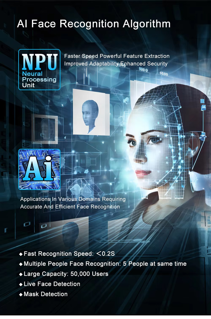 10.1 Inch Touch Screen Biometric Web Api Face Recognition Terminal Access Control System