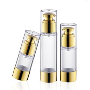 Golden Aluminum Empty Custom Cosmetic Bottles Airless Pump U Shape With Window