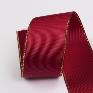 2.5cm Polyester Gold Edge Double Face Grosgrain Ribbon for Christmas Tree and