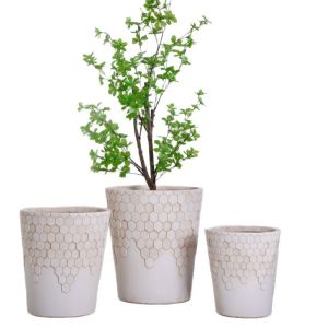 Wholesale Smooth Honeycomb Pattern Neutral Beige Round Fiber Clay Planter from china suppliers