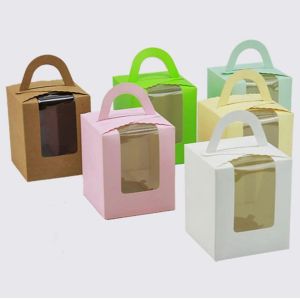 Portable Cupcake Packaging Box with Lid and Window Insert Customized Pink Color