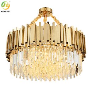 China Luxury K9 Crystal Metal Gold Crystal Pendant Chandelier Tiered Dimmable on sale