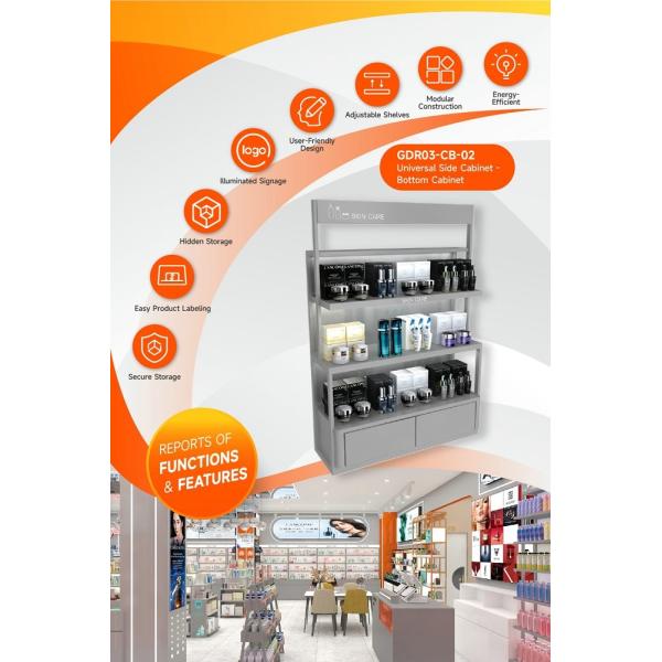 GDR03-CB-02 Universal Side Cabinet with 40mm Soft Film Light Box and Black Aluminum Price Tag Holder for Fashion Boutiques