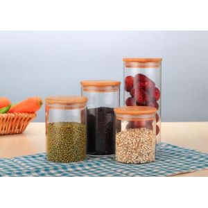 storage glass jar,heat-resistant glass jar, borosilicate glass jar with bamboo