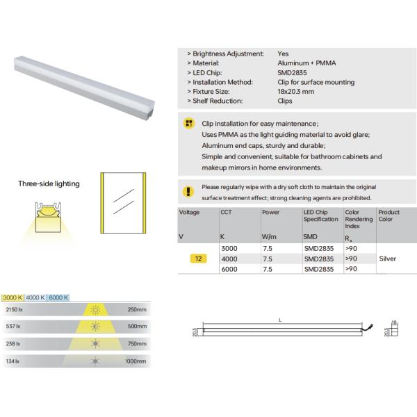 A2309.SJ2 Decorative strip light, PMMA light guide rod + aluminum alloy profile + aluminum alloy end cap, L*20.3*18mm, Ra≥90, DC12V/24V, 5W/7.5W/10W,