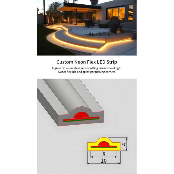 D Shaped Flexible 8mm Wide COB Neon LED Strip Silicone Waterproof Embedded LED Light Strips