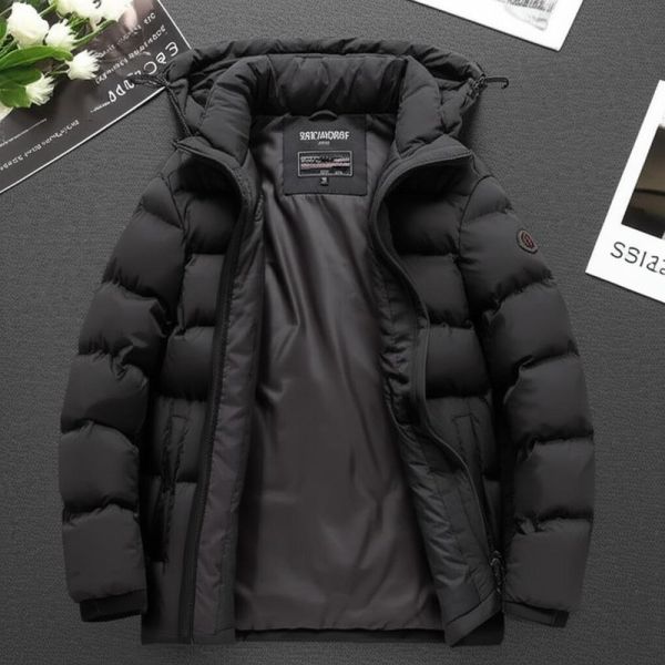 Windproof Mens Down Coat Casual Style Featuring Polyester Lining Fabric And