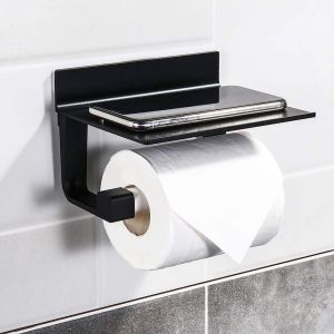 Wholesale No Drilling Bathroom Hardware Accessories Self Adhesiv Toilet Paper Holder With Shelf from china suppliers