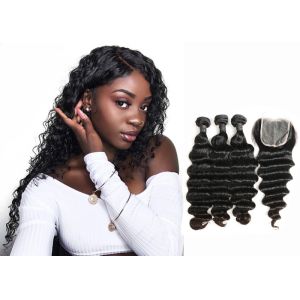 Wholesale Double Sewed Weft 8A Virgin Brazilian Hair Extensions Deep Wave With Frontal from china suppliers