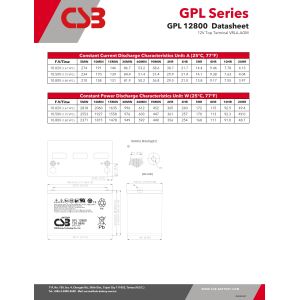 CSB Battery GPL12800 12V 80Ah Long Life Maintenance-Free Rechargeable VRLA CSB