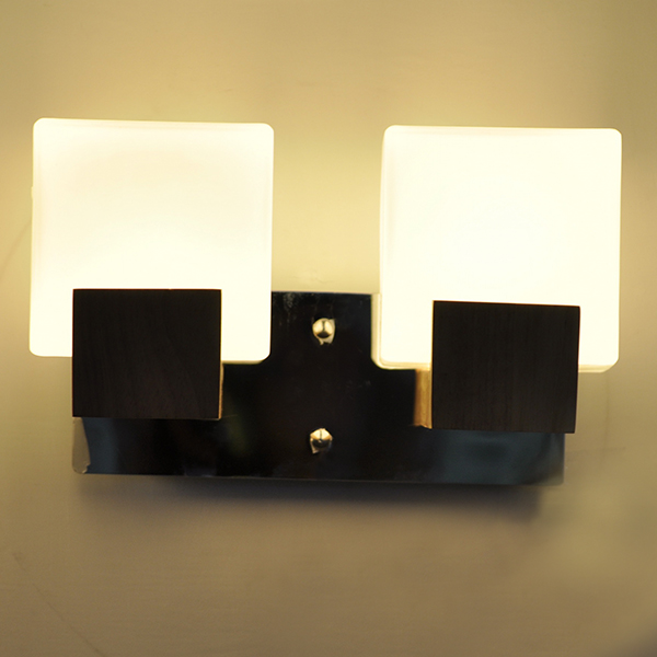 Two heads Natrual wood color Oak wood wall lamp E27 socket with white glass shade CE/ROHS