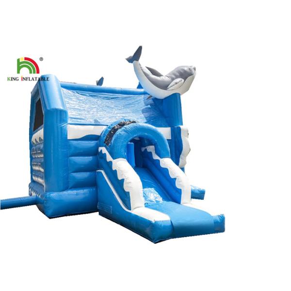 Customize Business 1.6ft Blue Dolphin Inflatable Jumping Castle For Kids Double - Triple Stitch
