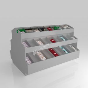 Retail Store Stand Grey Wooden Sample Island For Customized Display Furniture