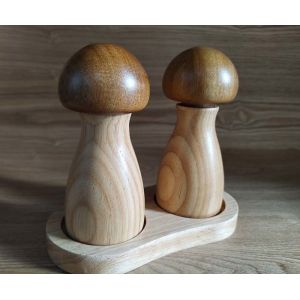 Mashroom Shape Acacia Wood Salt And Pepper Grinder Set With Manual Adjustable