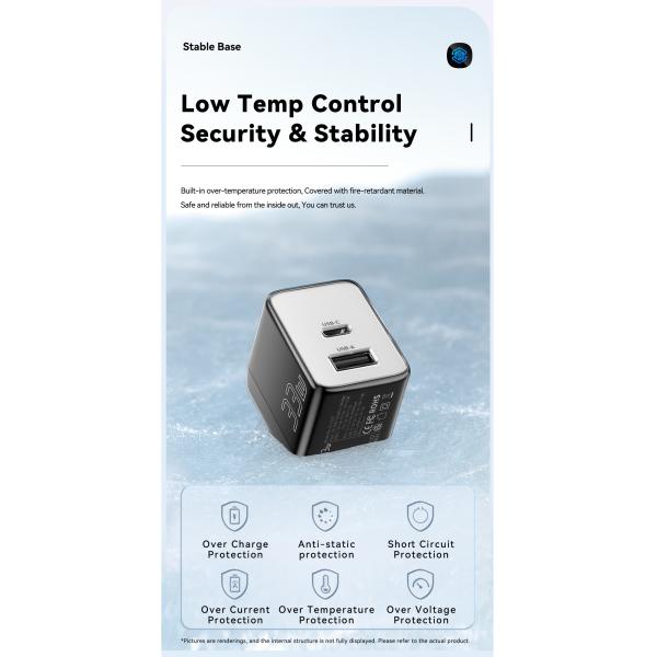 ESSAGER ES-CD39 33W 2 Ports PD Gan Charger 30W USB C Power Adapter