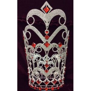 10 inch tall and 7 inch diameters red stones crown for christmas tall pageant