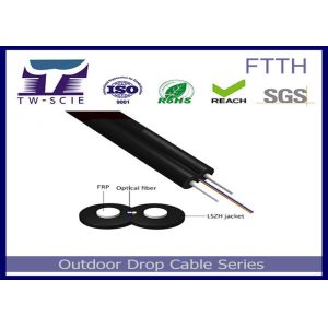 1-4 Core FTTH Drop Cable FRP / Steel Strength Member Covered Flat Optical Cable
