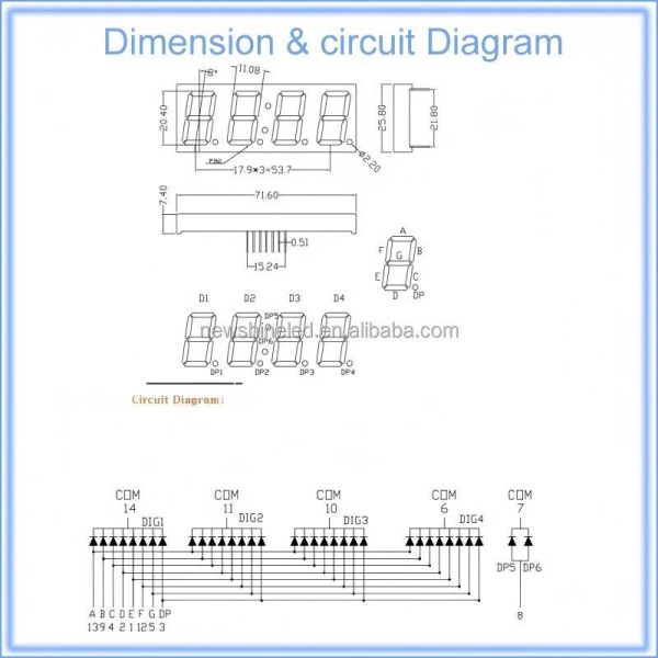 LED 7 Segment Clock Display 0.8 Inch 4 Digit Digital Height 20.4mm Surface Color Suitable for Time and Date Indication Applications