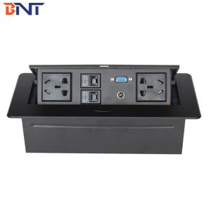 Smart office round edge desktop pop up power socket outlet with VGA rj45