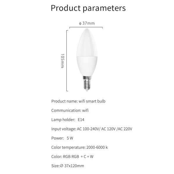 RGBCW Smart Lighting Control Candle Light Bulb E14 E12 Candelabra Base For Chandeliers