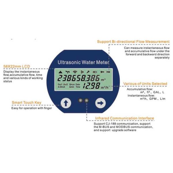 DN50 Cast Iron / CI Bi - Directional Ultrasonic Water Meter For Instantaneous Flow