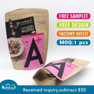 Custom Stand up Coffee Packaging Kraft Paper Pouches with Zipper Bag Printing