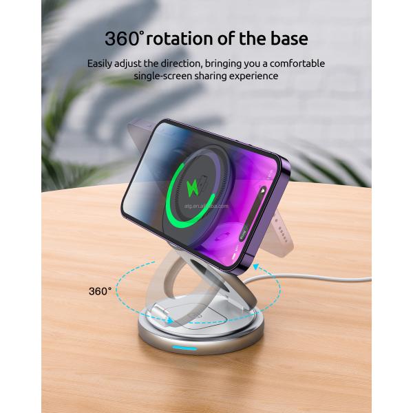 Magnetic Wireless Fast Charging Station Rotation 3 In 1 Folding 15W