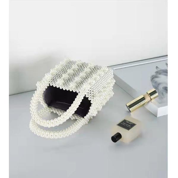 ODM White Pearl Beaded Handbag Acrylic Flat Bead Material 10cm Height