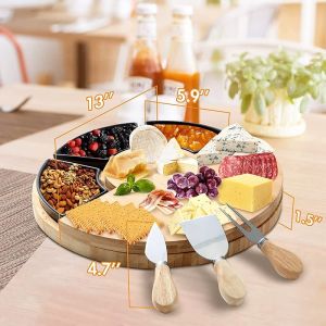 CE Approved Bamboo Cheese Board Plate Charcuterie Platter with Utensils Set