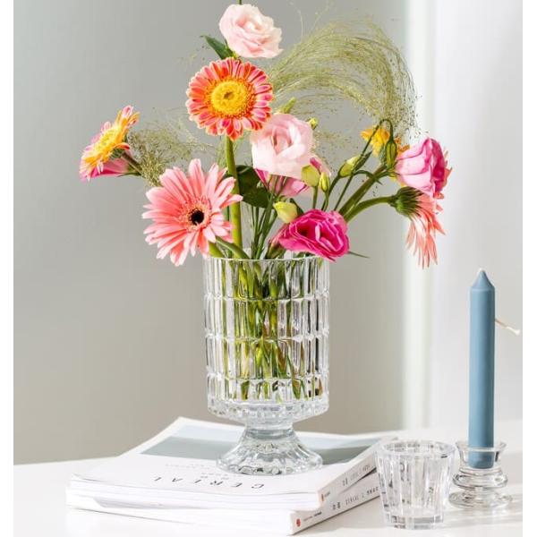 Transparent Shaped Glass Vases Machine Pressed 7.15 Inch Height Table Lamp Style