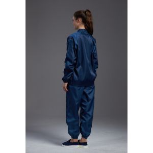Autoclave Reusable Clean Room Garments With Lapel Jacket And Dark Blue Pants