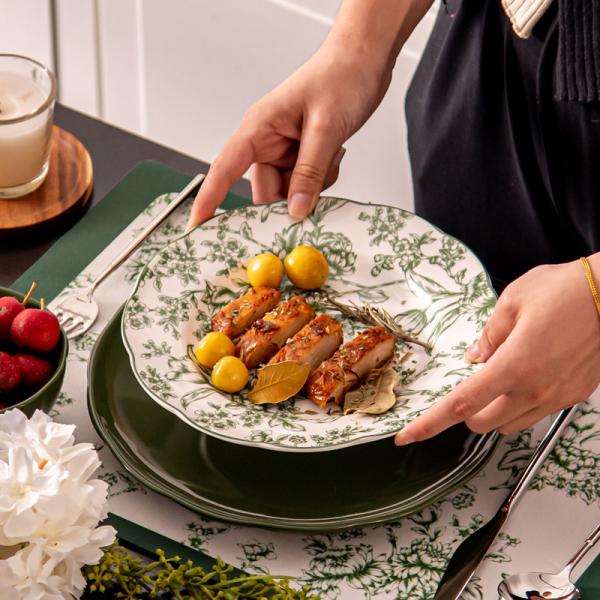 Couple Ceramic Dinnerware Set Perfect Valentine'S Present With Plant Pattern