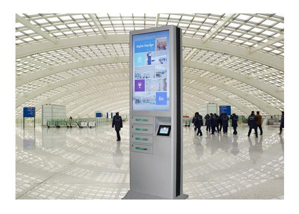 Network Multi Cell Phone Charging Stations Kiosk With Big Advertising Screen