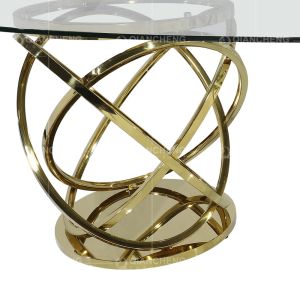 Oval Shape Tempered Glass Dining Table 240x120x75cm White Reeded Pillar