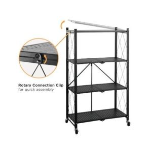Black 4 Layer Folding Mobile Steel Shelving Unit Paint Spraying
