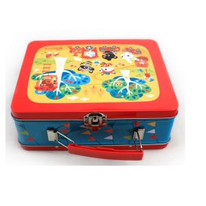 Novelty Rectangular Tin Box Lunch Box With Plastic Handle , Rectangular Tin