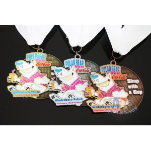 Soft Enamel Sports Medals And Ribbons With Black Nicekl Plating , Sublimated